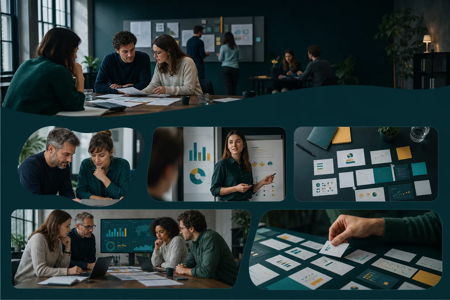 Colleagues examining a visual data exercise together